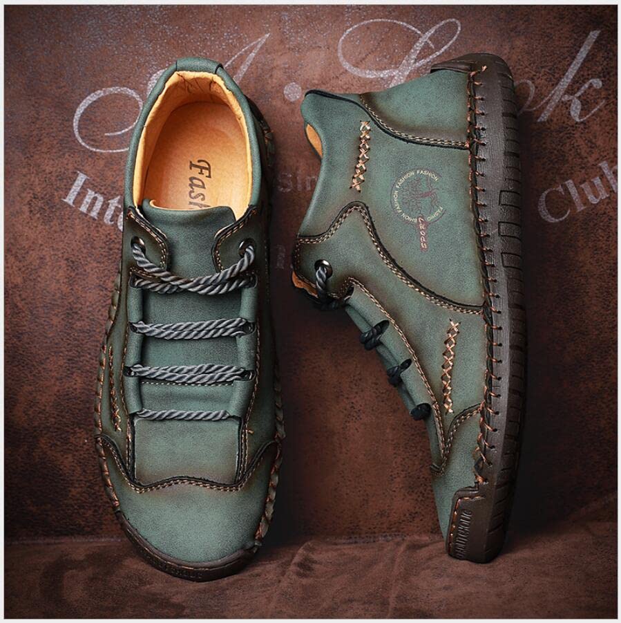 Men's Vintage Mid Seam Leather Boots,Casual Ankle Chukka Boots,Lightweight Lace Up Sneakers Loafers Walking Shoes3