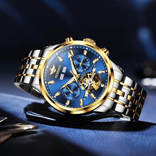 Miniatura 6 de OLEVS Relojes automáticos para hombre, mecánico, de lujo, cuerda automática, multicalendario, acero inoxidable, impermeable, relojes de pulsera para