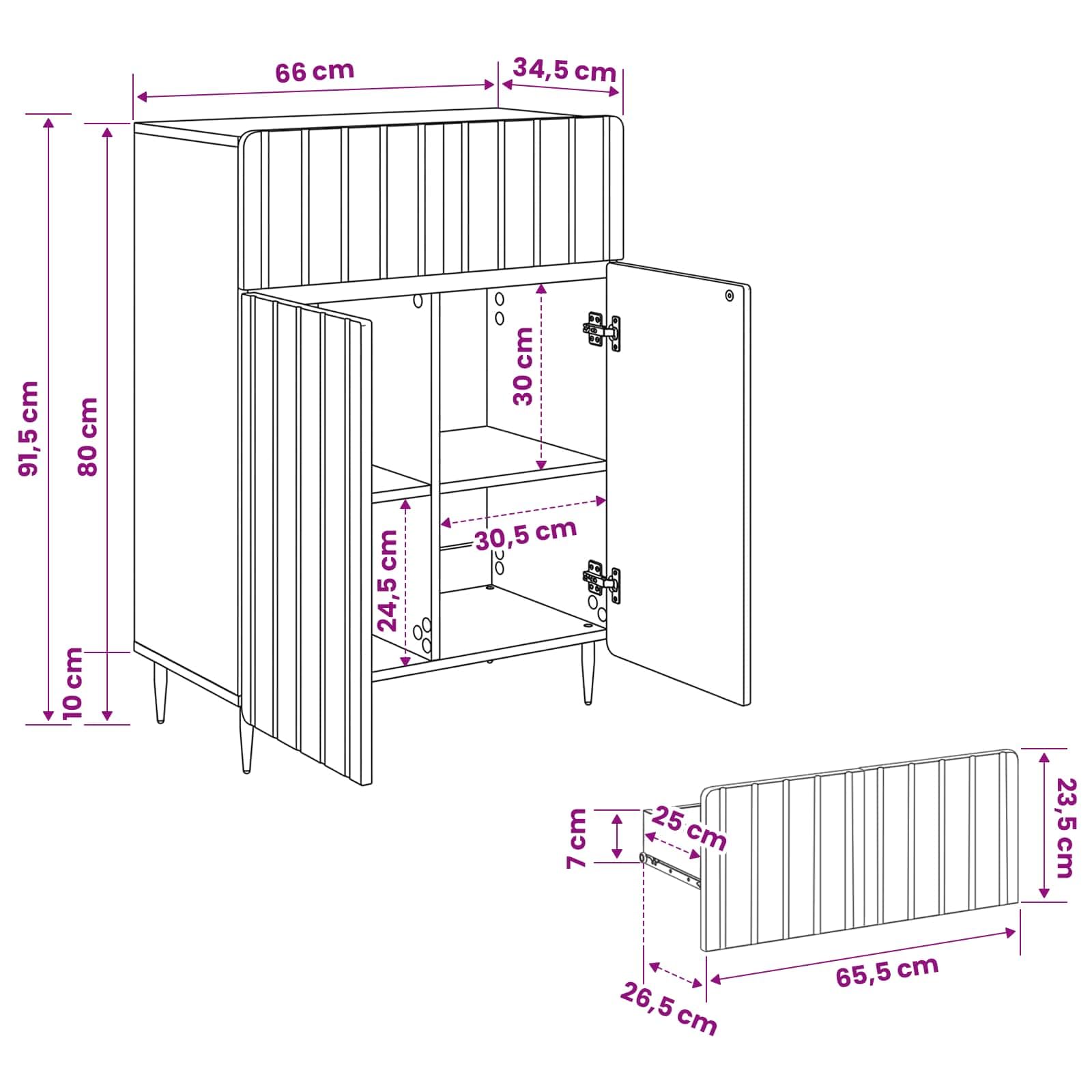 Credenza bianca, 66 x 34,5 x 92 cm, in legno