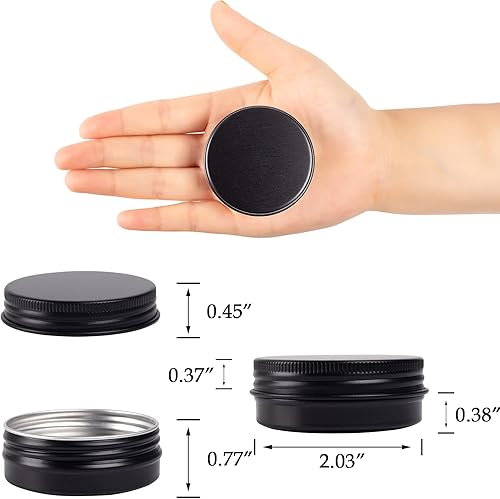 Miniatura 2 de Tarro de aluminio con tapa de rosca de 1 onza  1.0 fl oz con tapa de rosca y etiquetas en blanco (negro, paquete de 32)