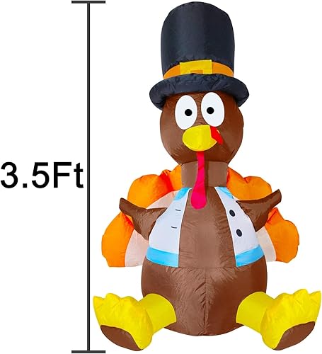 Miniatura 2 de Decoraciones inflables de Acción de Gracias, pavo, 3.5 pies, bonita decoración de Acción de Gracias de otoño, pavo inflable con bolsa de peso,