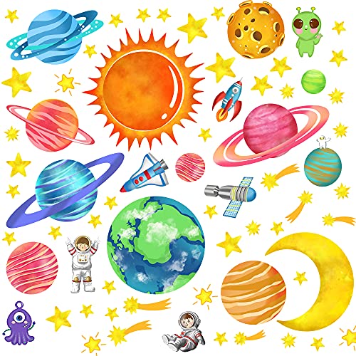 Cosmic Starry Sky Wall Sticker Cartoon Cute Planet Wall Decals Diy Removable Stars Moon Planet Alien Astronaut Wall Decor For Baby Kids Bedroom Boys Rooms Nursery Living Room Tv Background Bathroom #TOP4