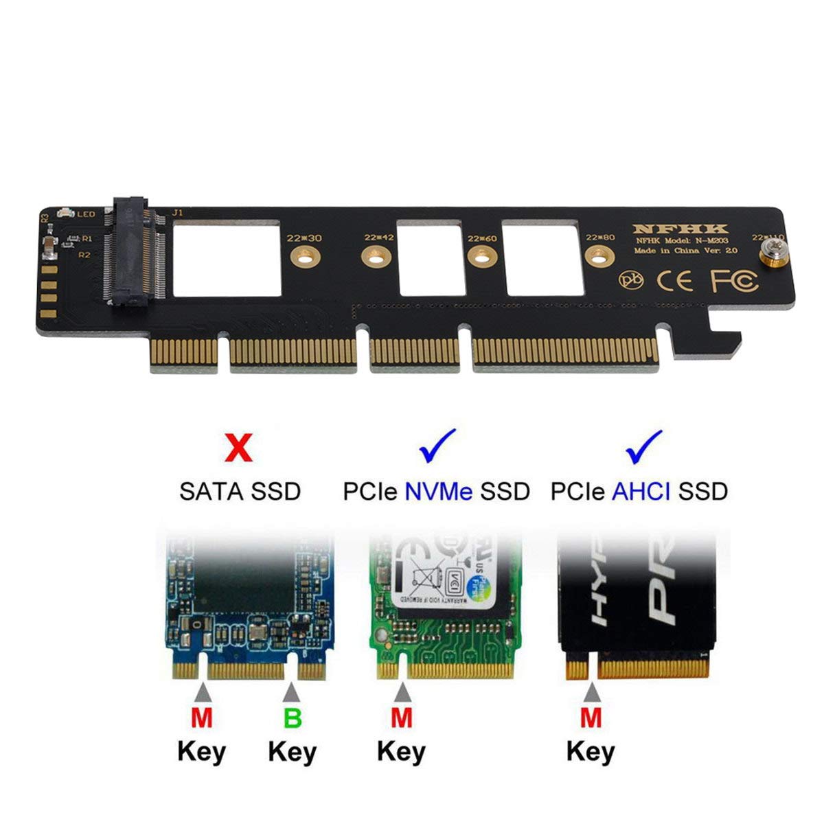 NGFF M.2 M-Key NVME AHCI SSD a PCI-E 3.0 16x 4X Adaptador para SSD de 4.331 in y 3.150 in 2