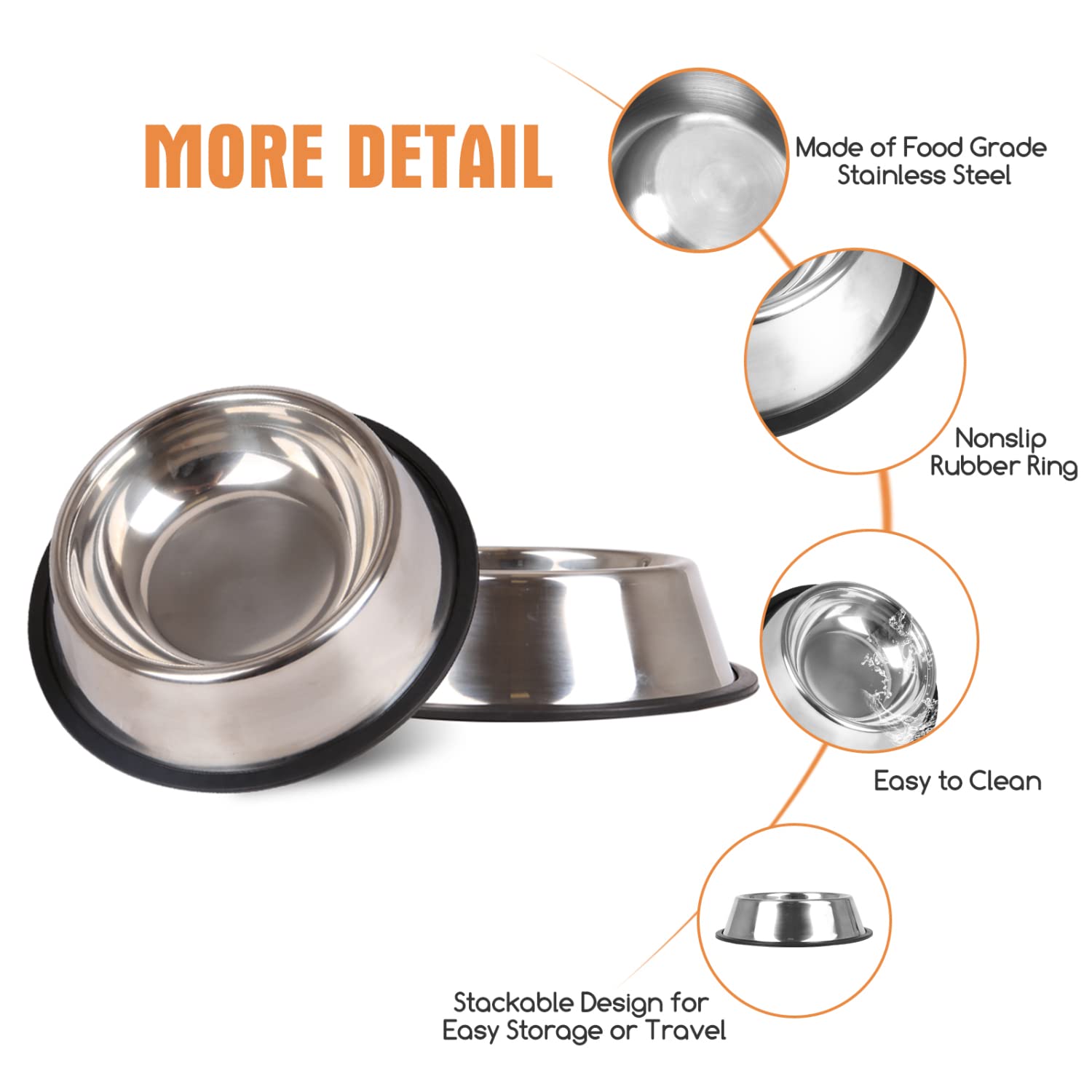 Nobleza - 2 Pack Ciotole per Cani in Acciaio Inox, Lotole per Cani con Base in Gomma Antiscivolo, Ciotola per Acqua e Cibo per Cani, Ciotola per Animali Domestici Taglia Media/Grande 25.5 CM