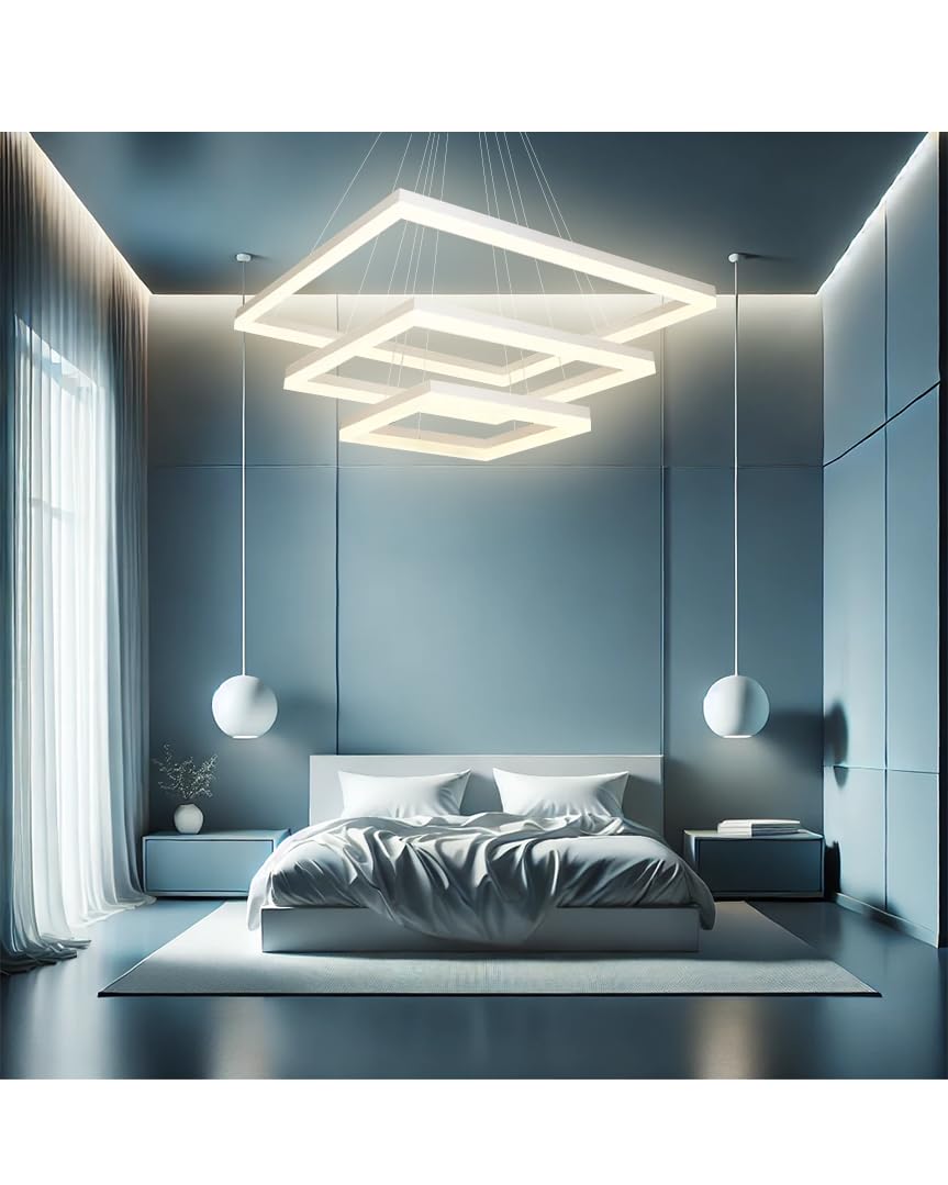 Arcadia Lampadario Led Soffitto a Sospensione Moderno con Luce Calda e Fredda Dimmerabile, Telecomando e App per Cellulare - Lampadario Camera da Letto, Soggiorno, Cucina e Cameretta - 5500 LM 60 Cm