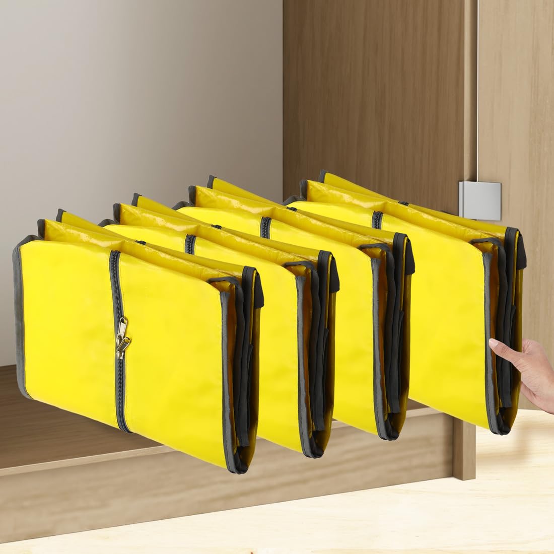 Double R Bags Polypropylene Woven Large Storage Bag with Handle for Clothes, Blankets & Quilts | Transparent, Yellow, 73.6x30.4x30.4cm | 1 Compartment | Foldable Multipurpose Organizer (Pack of 1) 2