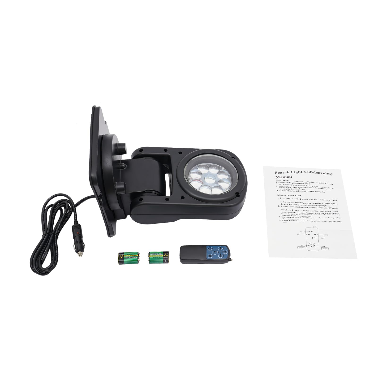 Faro da lavoro a LED, 45 W, 600 m, 8000 lm, con telecomando, 6500 K, per fuoristrada, ATV, camion, barche, IP67, rotazione a 360° (nero)