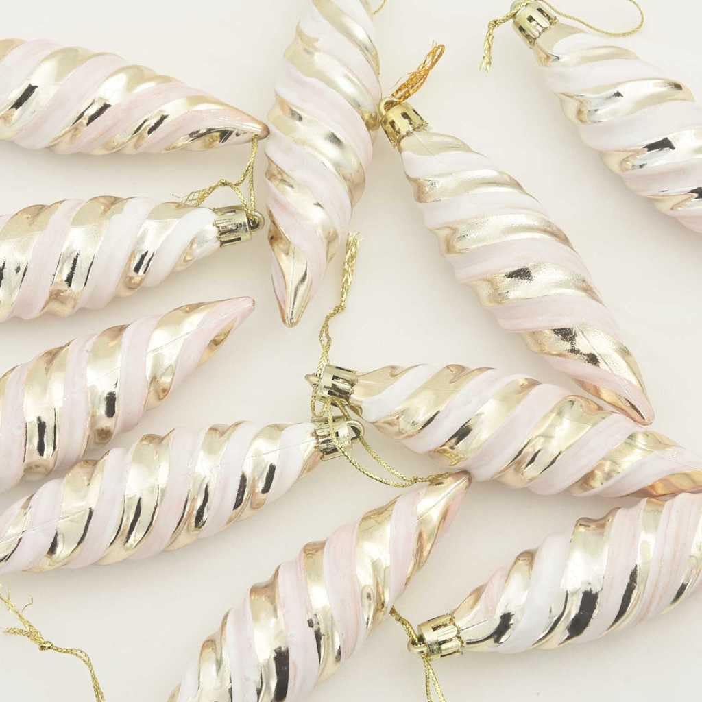 Weihnachtliche Spiralenform Kugeln aus Kunststoff champagnerfarben 40 Stück 3 x 11 cm moderner Weihnachtsbaumschmuck Anhänger Deko für Tannenbaum und Adventsstimmung