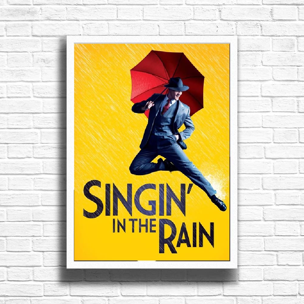 Singing in The Rain Poster Print, Musical Print, A4 A3 West End Broadway Theatre Show, Wall Art Deco Special Canvas West End Print, London theatre art frame options (A3 Framed (White))