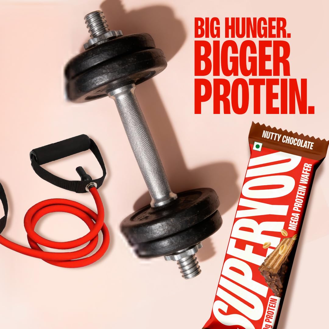 Superyou Nutty Chocolate Mega Protein Wafer Bar (Pack of 6) 20G Protein, 4.8g Fibre, No Added Sugar | Yeast Fermented |Energy Bars|Crunchy Wafer Bar|100% Vegetarian|No Palm Oil | 360g 4
