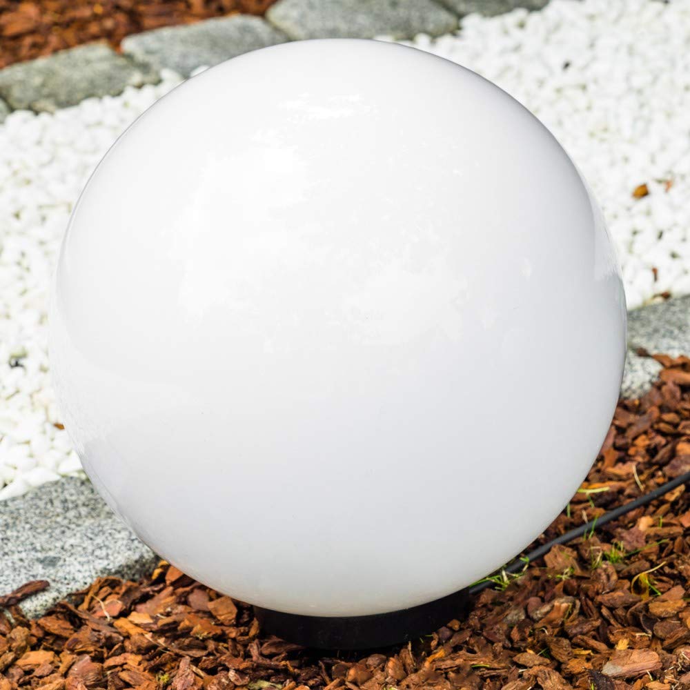 Lampada a globo Miau, lampada sferica con picchetto di terra, lampada da esterno in plastica bianca Ø 40 cm, E27, globo illuminato con cavo di alimentazione da 5 metri, senza lampadina/e