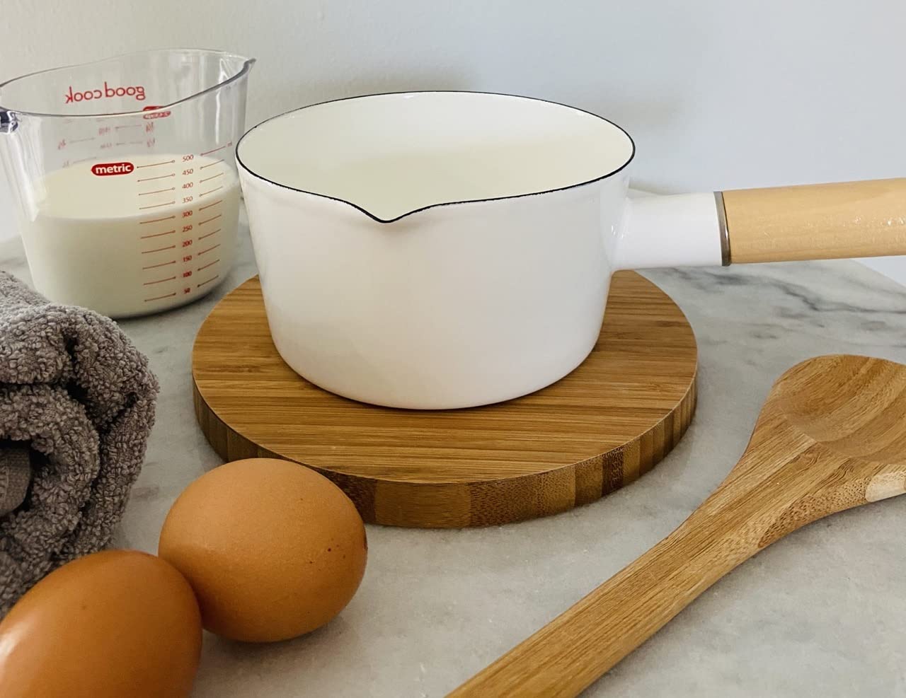 Buy 1.2 Qt 6 inch Enamel Milk Pot, Butter Warmer, Enamelware Saucepan