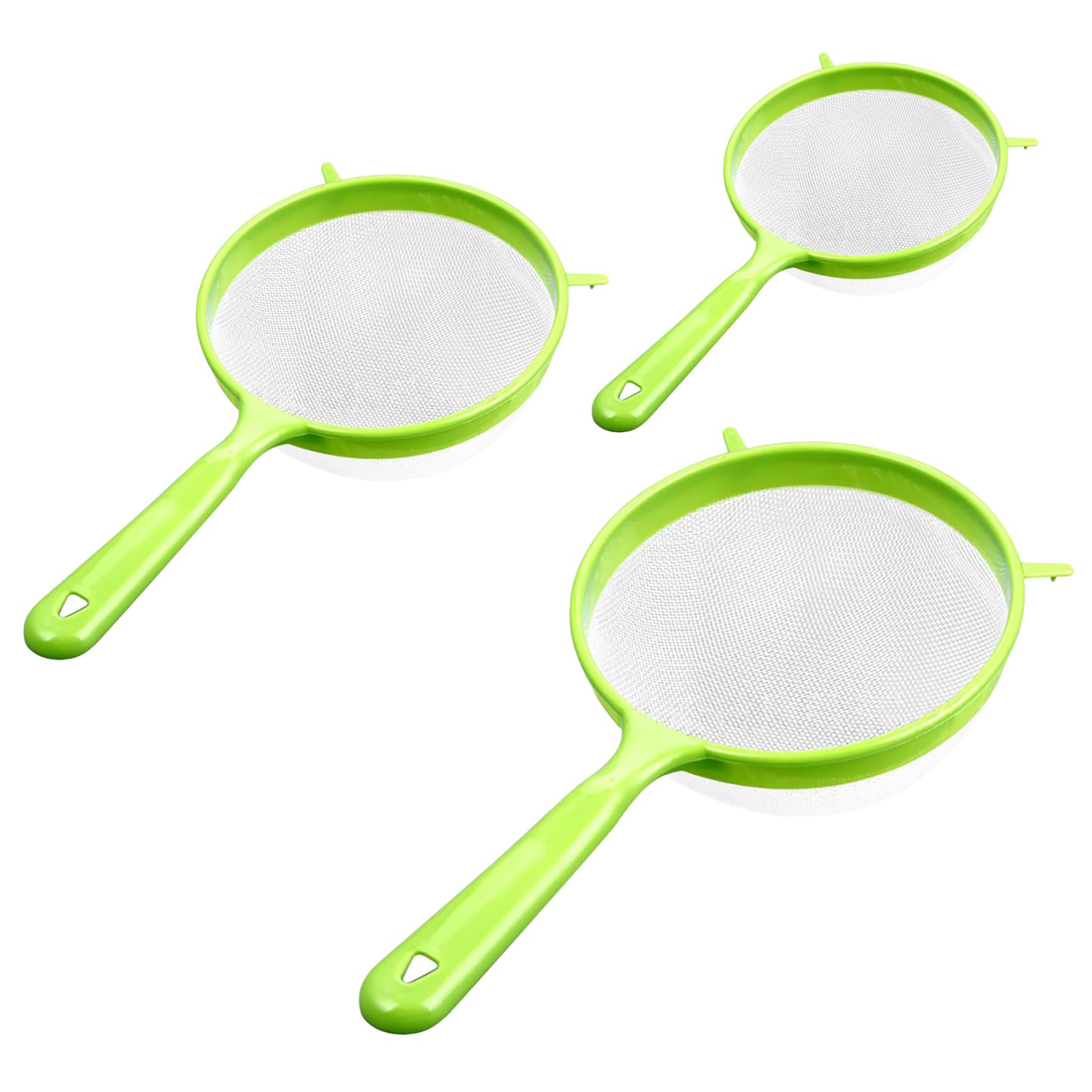 Ngbbby Kitchen Sieve, 3 Sizes (3/4/5" dia.) Fine Mesh Sieves for Cooking, Plastic Handled Strainer for Flour Food Washing Draining Pasta Spaghetti Rice Vegetable, Green, Sieves for Cooking