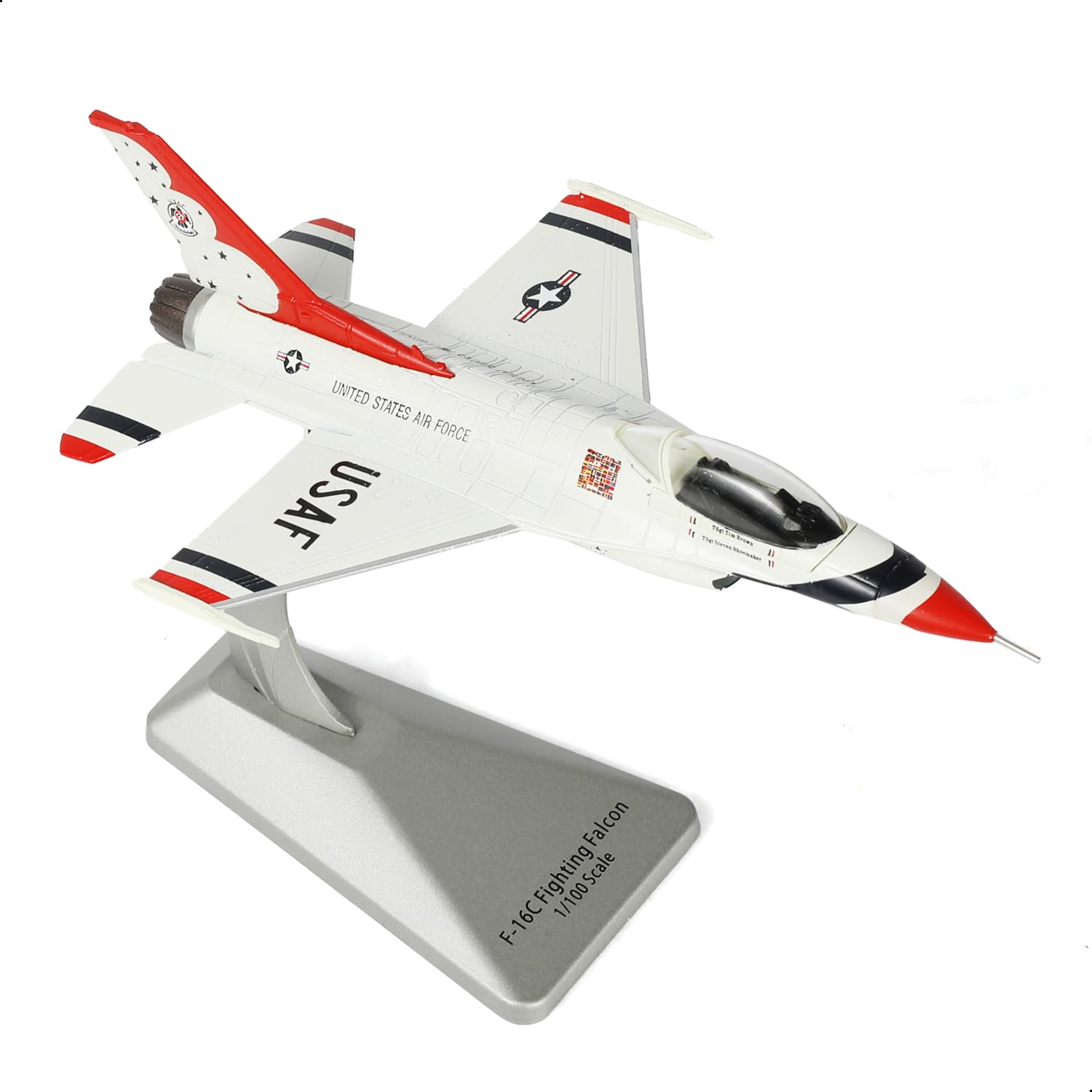 SEBUNAS 1/100 Scale F-16C Fighting Falcon Fighter Jet Model US Air Force Air Demonstration Squadron (Thunderbirds) Military Aircraft Miniature Metal Diecast Airplane Model Kit for Adult Collection