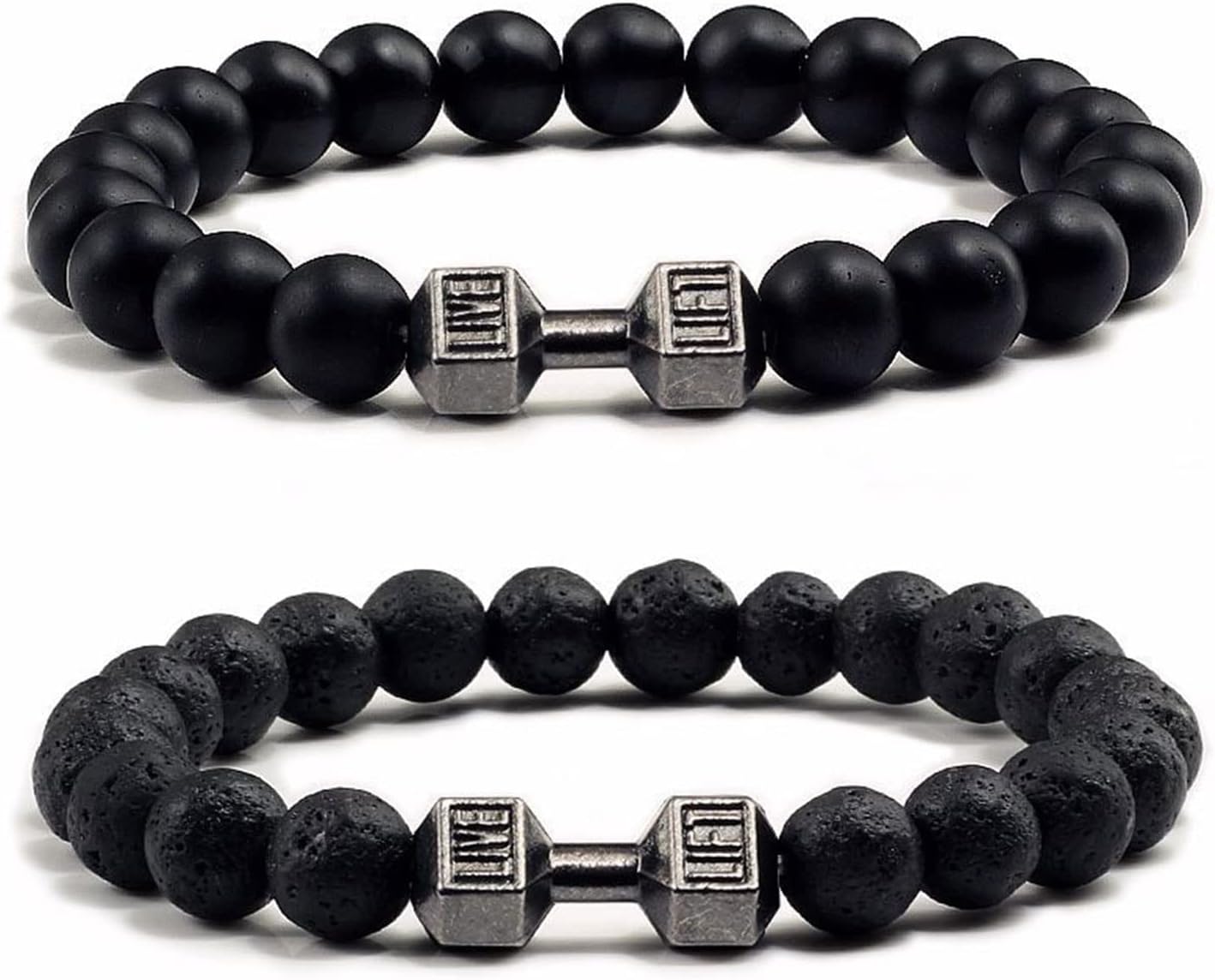RINHOO FRIENDSHIP 2 PCS Dumbbell Bracelet for Man Gym Bracelet 8mm Lava