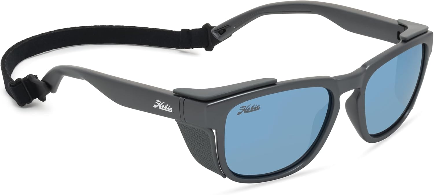 Hobie - Monarch Float Polarized Sunglasses - Outdoor Sunglasses with HydroClean Lenses for Men and Women - Grey w/Cobalt Mirror Lenses/Satin Metallic Grey Frame