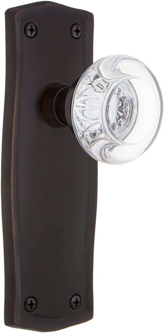 Nostalgic Warehouse Prairie Plate with Round Clear Crystal Glass Knob, Privacy - 2.375", Unlacquered Brass