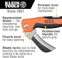 Vista 2 de Klein Tools 44218 cuchillo para despellejar cables, multiuso, con hoja reemplazable.