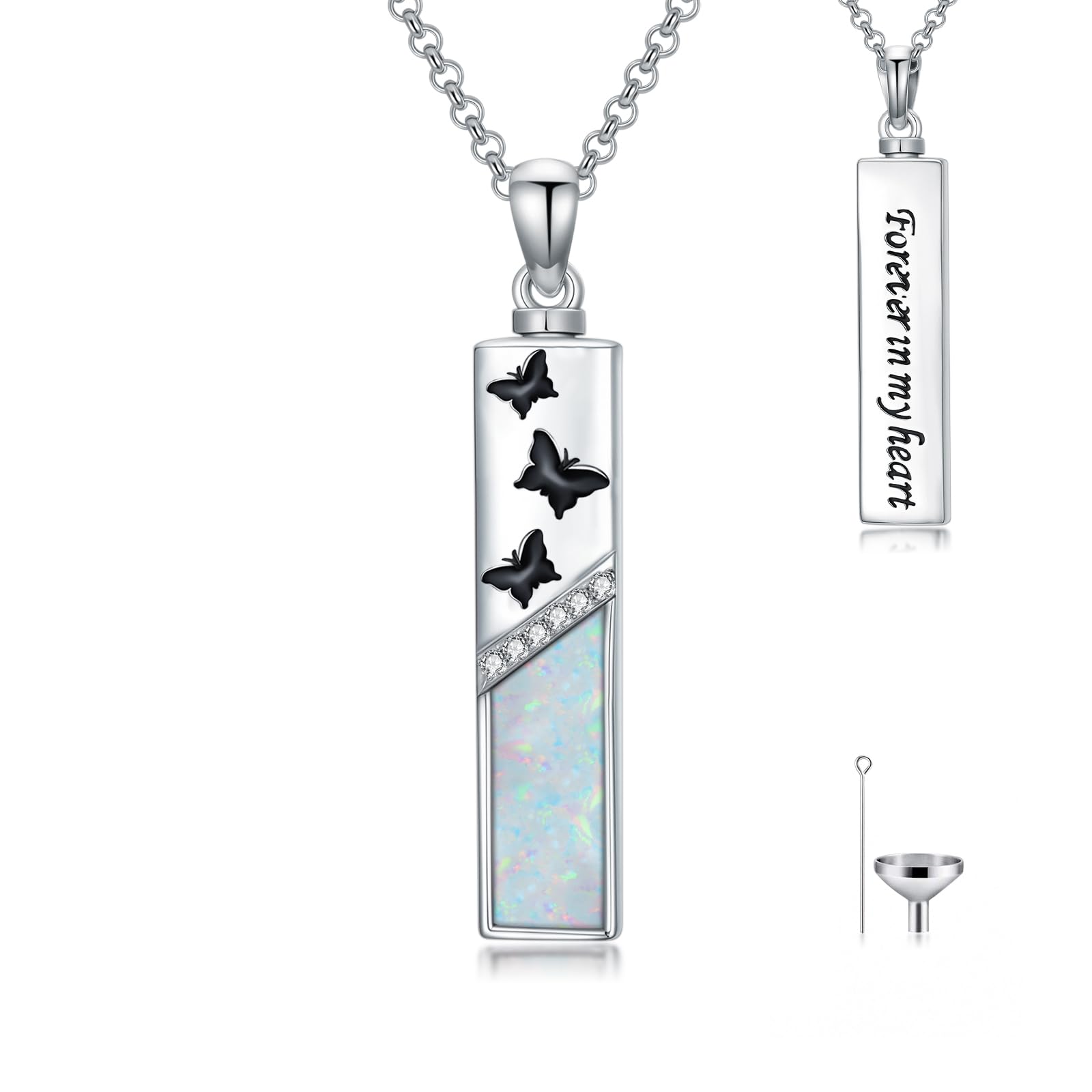 Urna farfalla per cenere, collana in argento sterling 925, opale farfalla, ciondolo cenere, opale cremazione gioielli per le donne