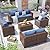 VONZOY Wide Armrest Outdoor Patio Furniture Set, 5 Piece Patio Sectional Sofa with Storage Table for Backyard, Porch, Balcony, Poolside(Navy Blue)