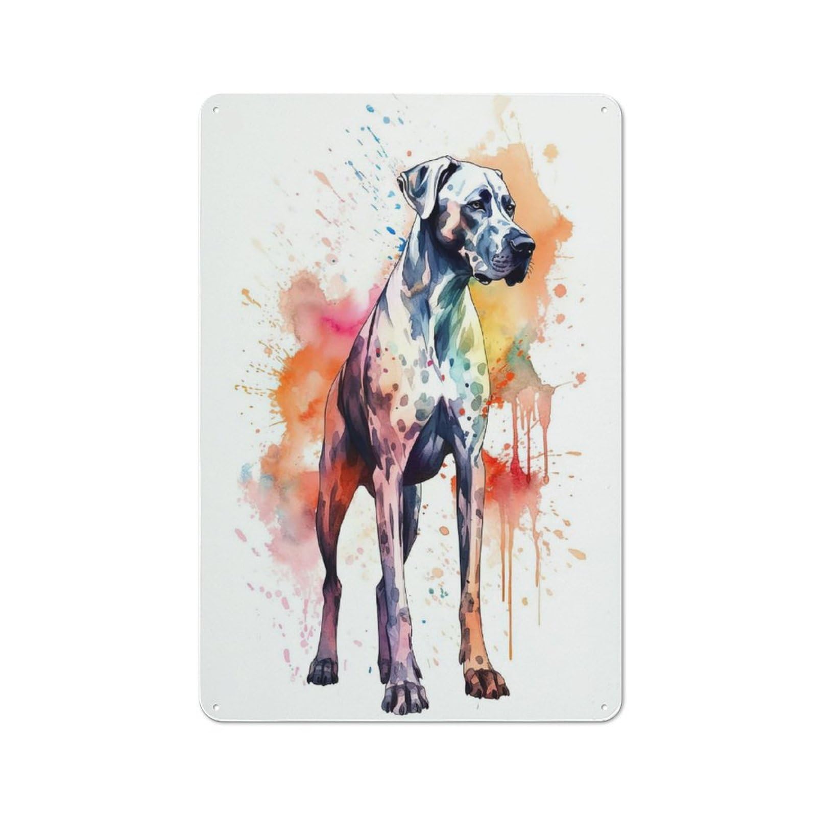 Junmoney Style-6 Country Metal Sign With Great Dane Watercolor Dog Design 30X20cm, Farmhouse Farmhouse Wall Decor For Kitchen, Cottage, Porch Or Garden Room
