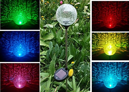 Solar Clear Crackle Glass Ball, Multi-Color Color Changing Led Light, Garden Decor Stake Yard Led Light #TOP8