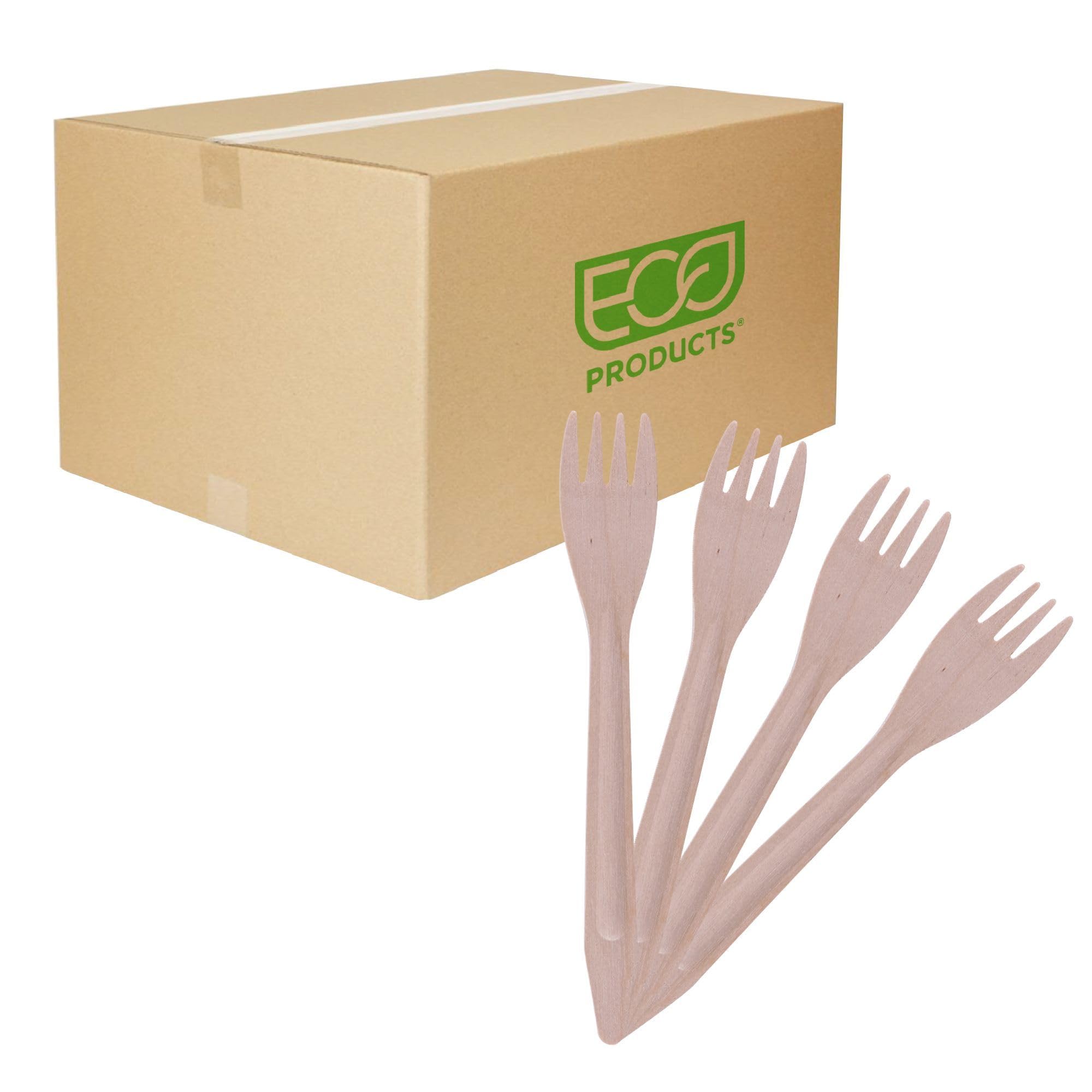 Eco-Products - Forchette in legno rinnovabili e compostabili, 16,5 cm, confezione da 1000, forchette in legno certificata FSC, adatte per cibi caldi e freddi, modellate nel manico per una migliore