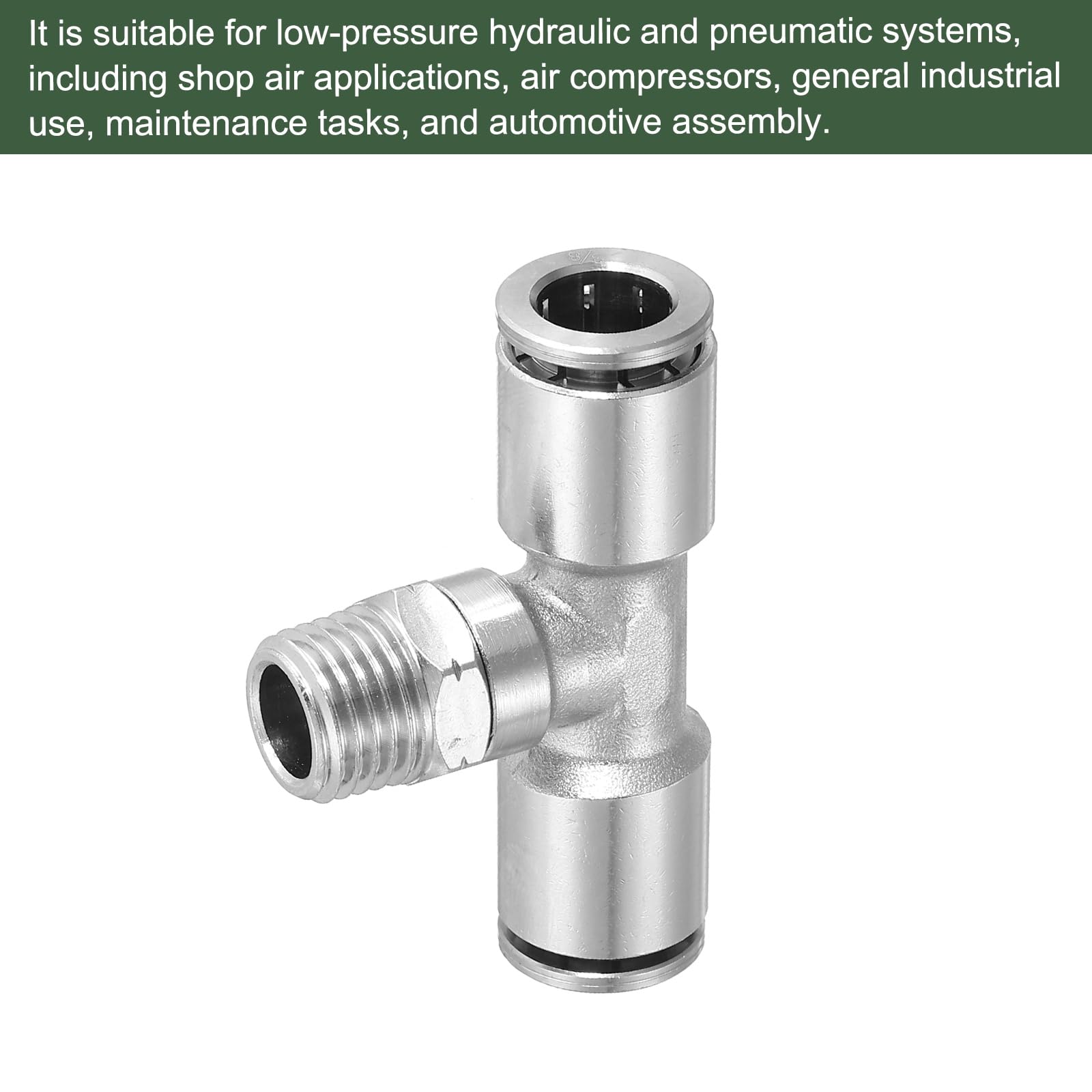 YOKIVE 2 Pcs Push to Connect Fittings, 1/4" NPT Male Pneumatic T Shaped Connector Air Line Tee - Image 4