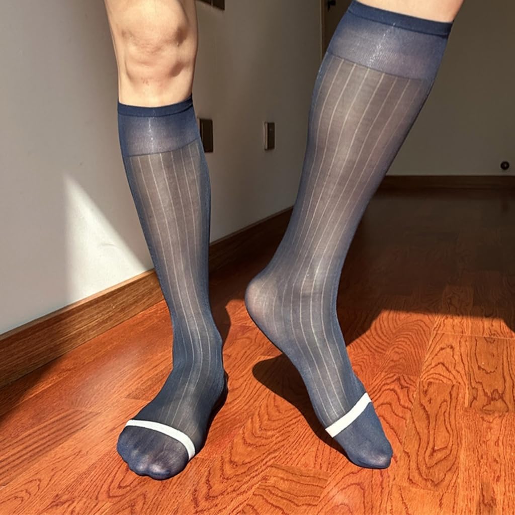 Men's Knee Length Dress Socks with Classical Design Nylon Stockings for Formal Occasion and Business