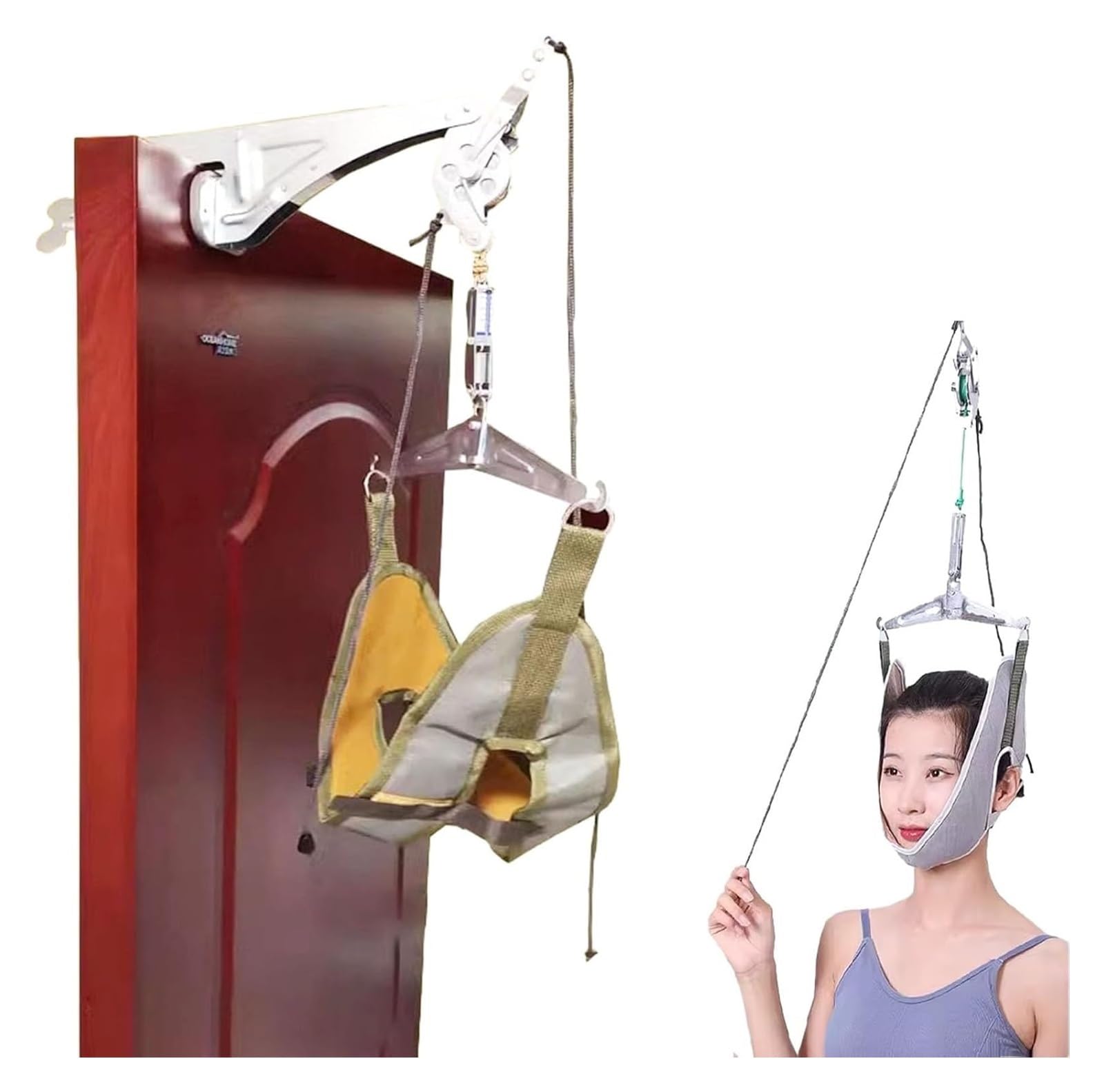 Dispositivo de tracción para el cuello, unidad de tracción cervical sobre la puerta para aliviar el dolor, arnés portátil para el cuello con hamaca para alineación y relajación de la columna vertebral