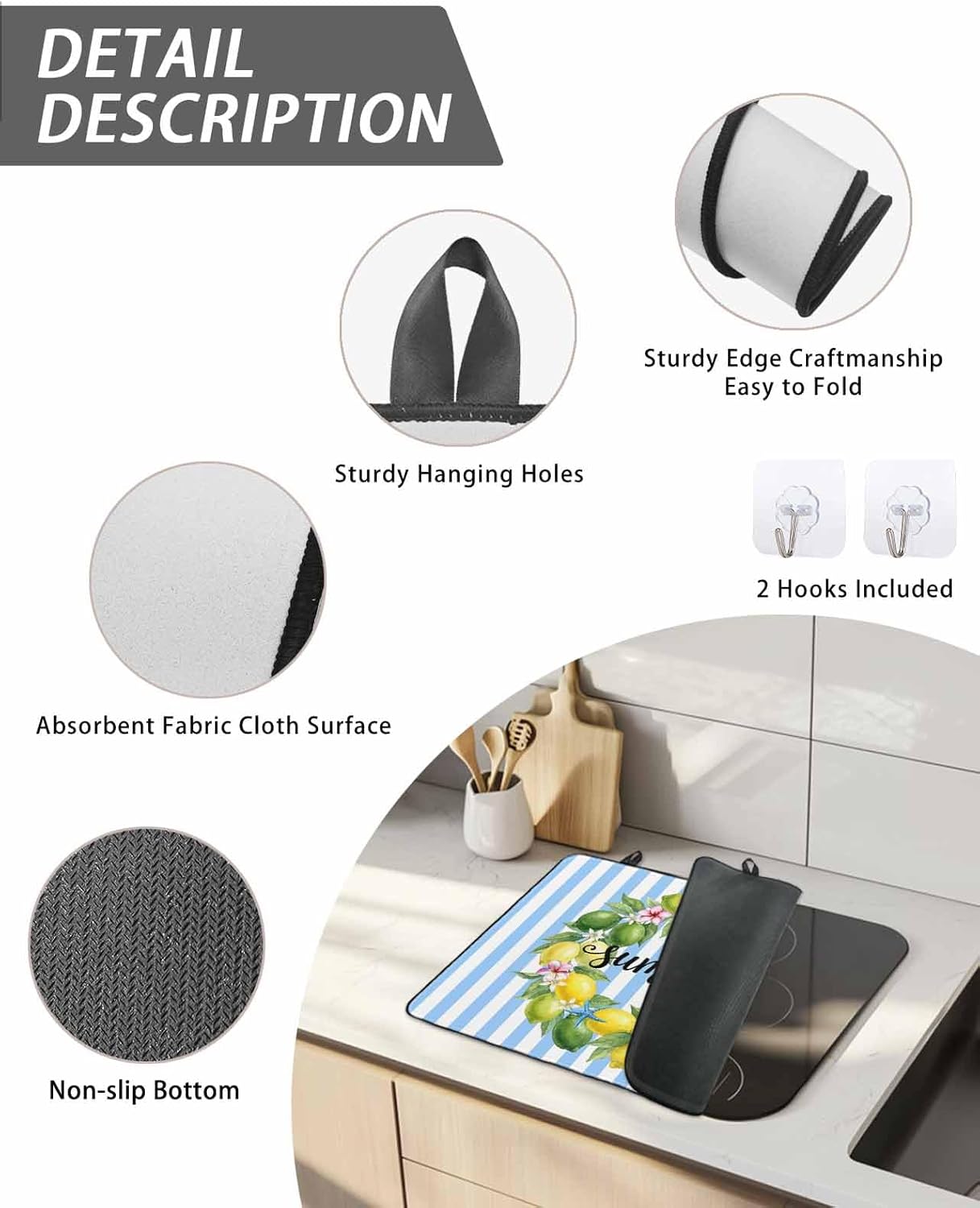 Stove Top Cover Lemon Wreath Stove Cover for Electric Stove Top Summer Fruit Blue Stripes Glass Cooktop Covers Anti-Slip Mat Heat R esistant Countertop Protector Kitchen Decor 31"x24"