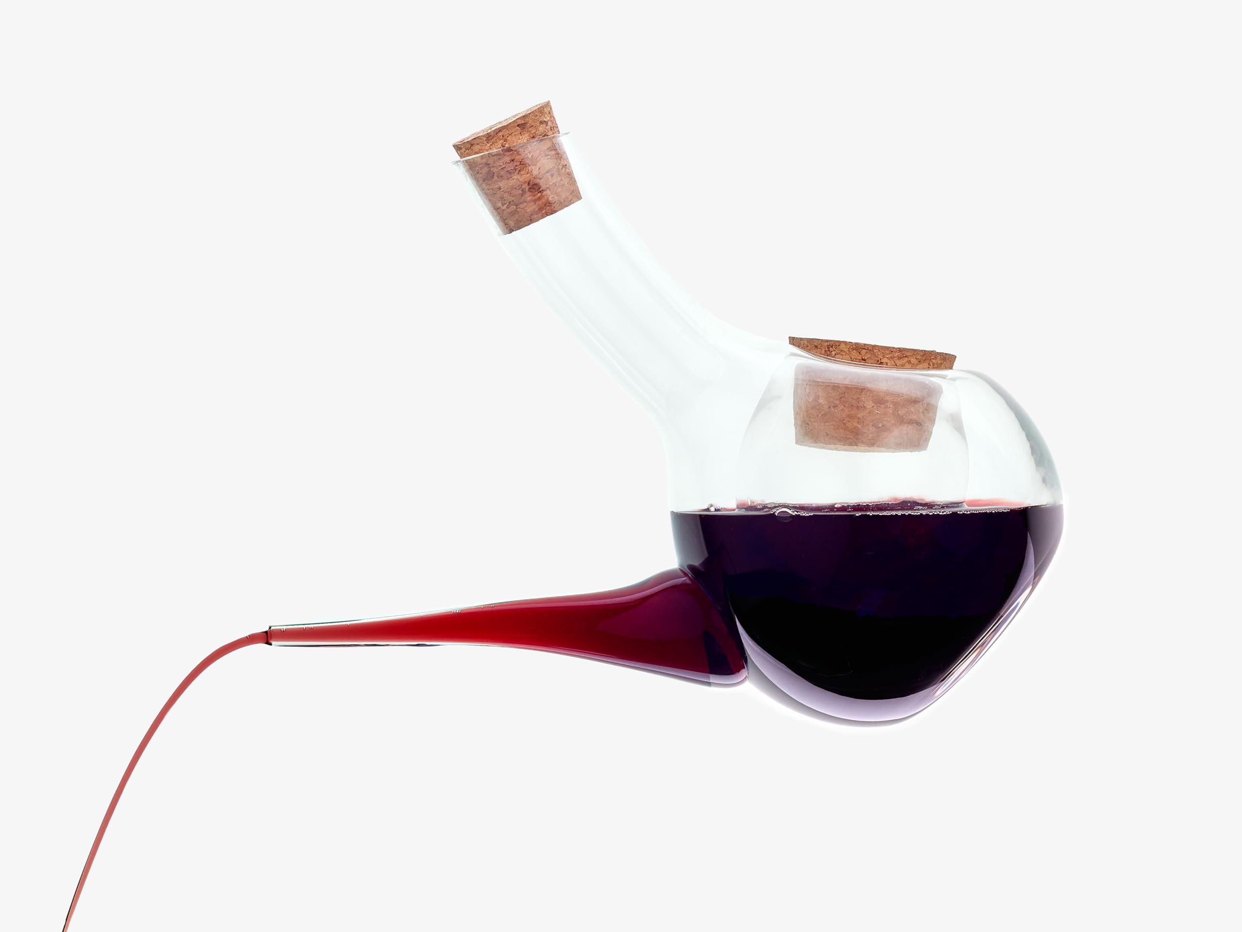 Porrón Enfriador de Cristal Tradicional con Capacidad 500 ml y Compartimento Independiente para Hielo – Salida Fina para Servir – Doble Tapón de Corcho