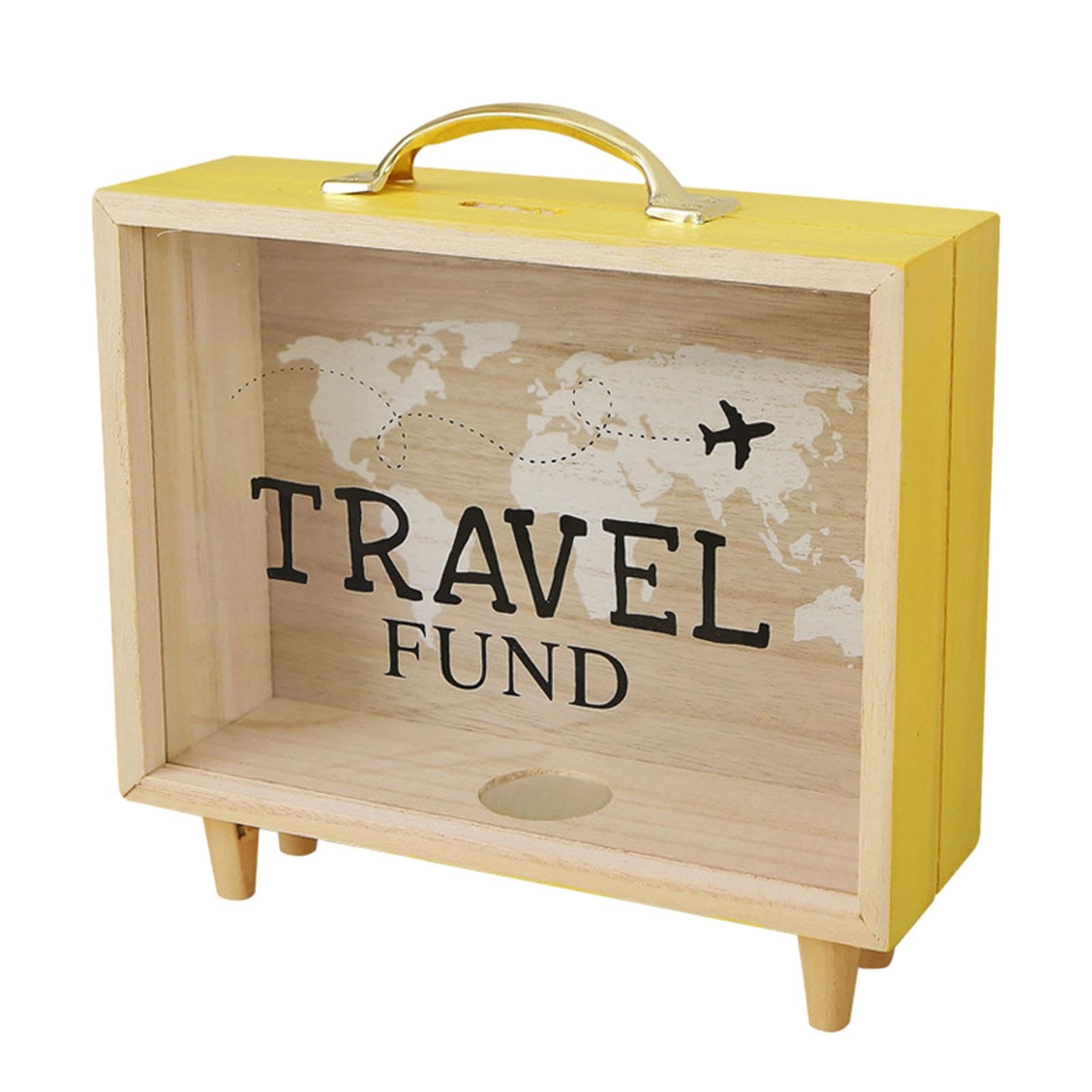 Opilroyn 7Cm Travel Saving Money Box - Ticket Display Box, Decorative Savings Box Suitcase | Transparent Wooden Adventure Archive Box Travel With World Map, Travel Money Wallet For Souvenirs Banknotes Photo Money