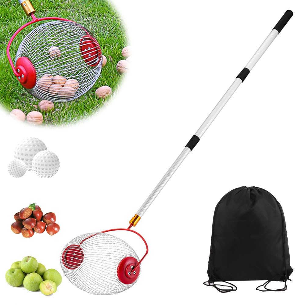 Recoge Nueces, Recogedor Nueces con Mango Telescópico, Recogedor de Frutos Secos, Recolector Aceitunas, Recogedor de Frutas para Bolas/Tuercas/Pecanas/Golf