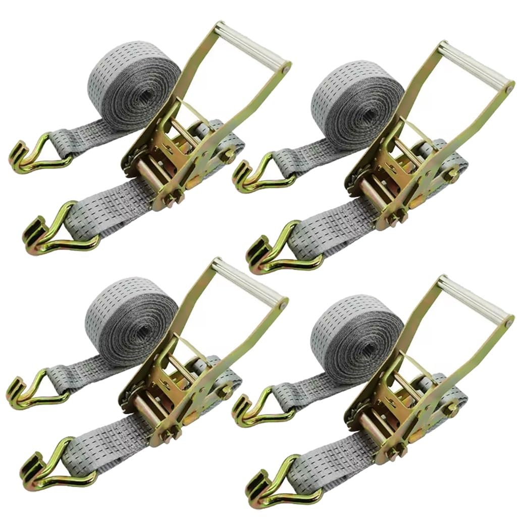 4er-Pack 3,3-65,6' graue Zurrgurte mit Ratschenverschluss, Hochleistungs-Zurrgurt mit doppeltem J-Haken, Zurrgurte mit Ratschenverschluss(2.0m/6.6Ft)