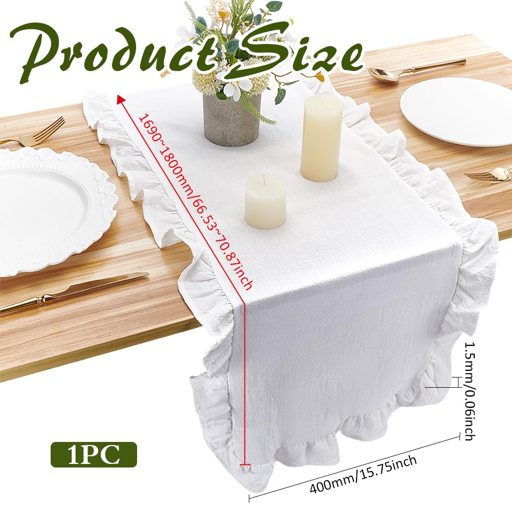 MAYJOYDIY Runner da tavola bianco increspato 40 x 170-180 cm, runner da tavola smerlato in cotone, lavabile, rustico, decorazione per casa, cucina, cena, matrimonio, sposa, festa di compleanno