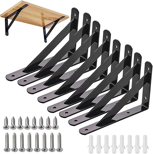 8 soportes de estante resistentes triangulares, soportes de estantería de ángulo recto montados en la pared, color negro, 6 pulgadas disponible en Yaxa Costa Rica