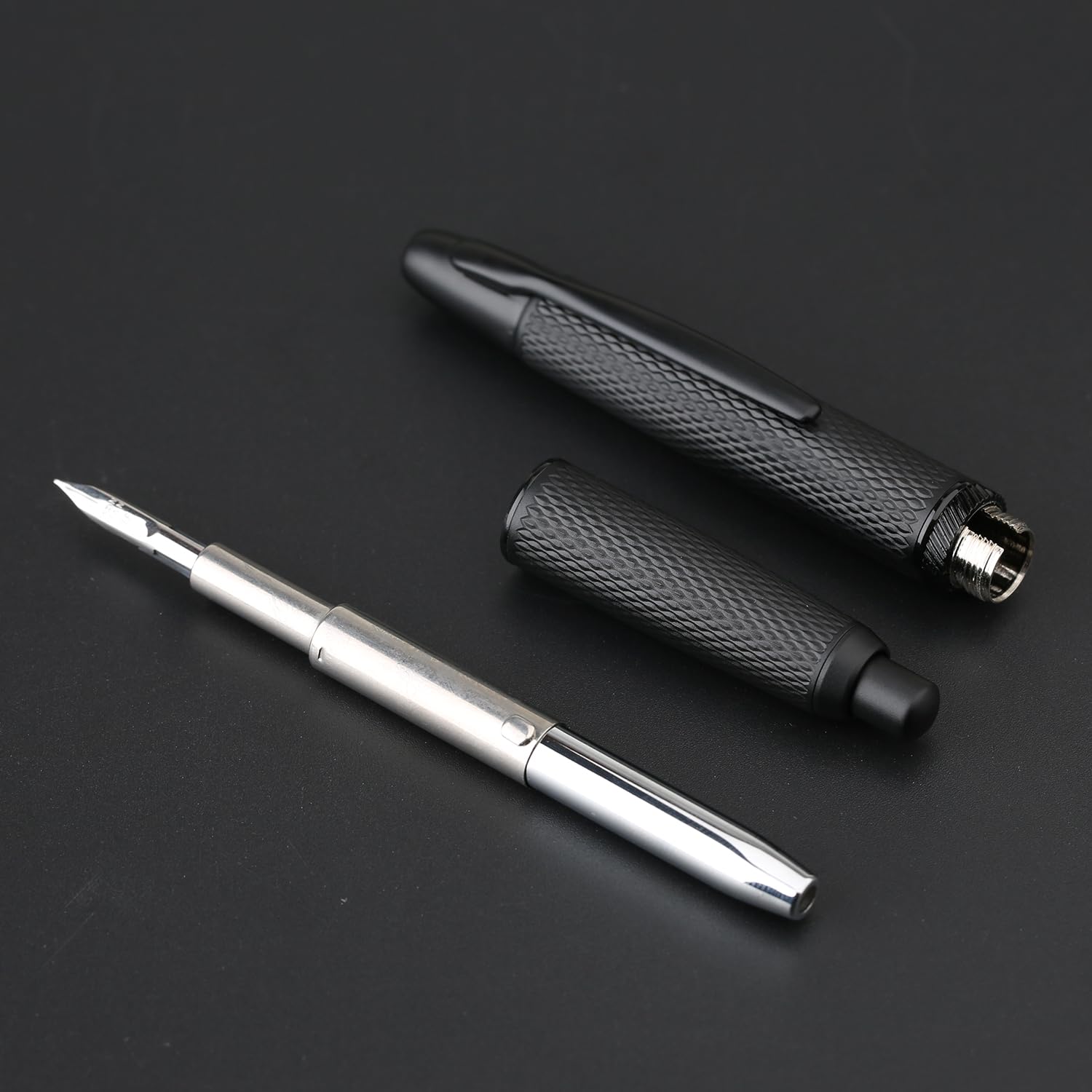erofa Majohn A1 stylo plume rétractable, plume extra fine avec boîte, stylo presse à grille noire, avec convertisseur pour l’écriture (avec version clip)