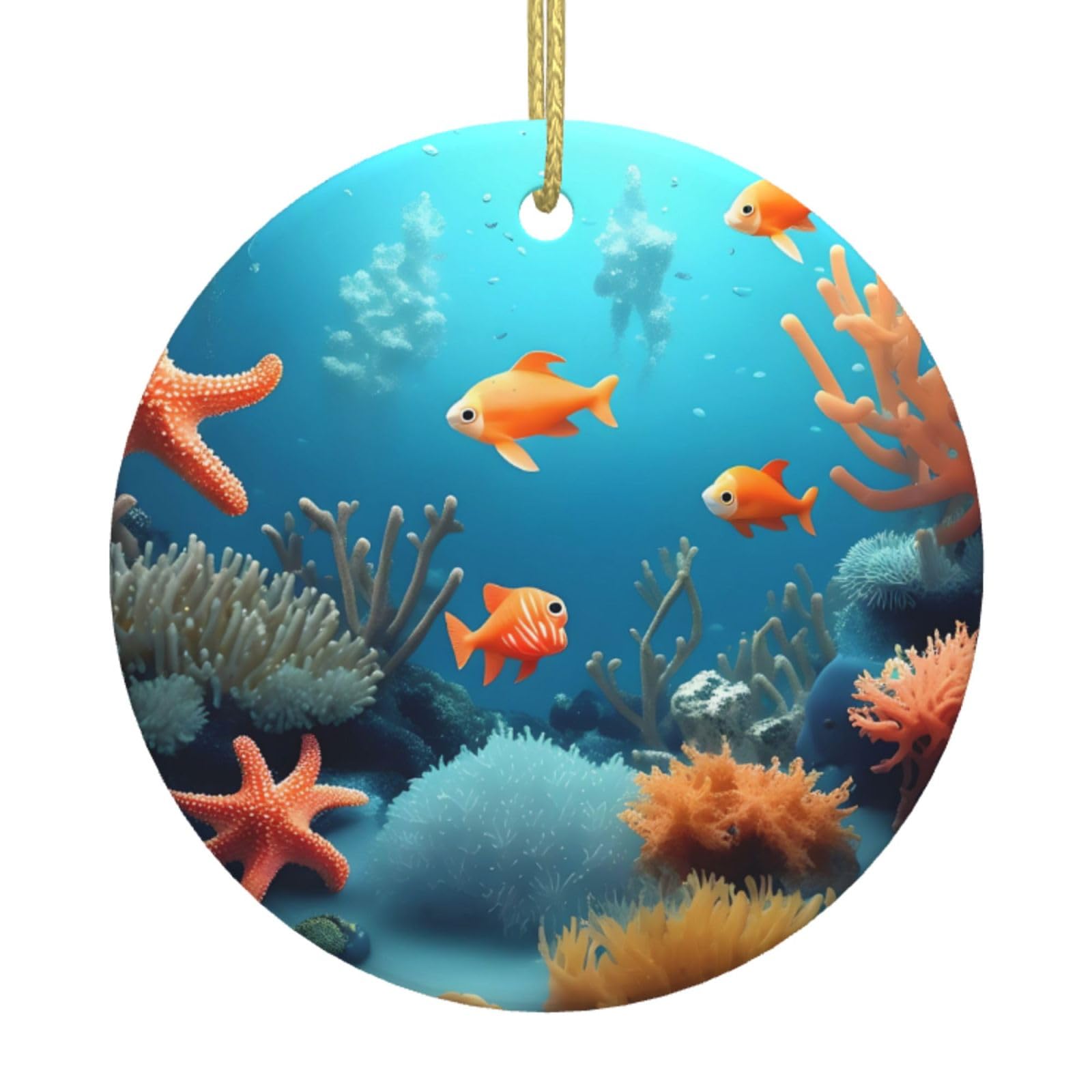 Coral Fish Underwater Printed Christmas Tree Ceramic Ornaments Holiday Decoration Christmas Unique Pendant for Christmas Party