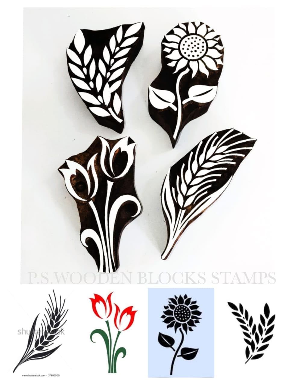 P.S.WOODEN BLOCKS STAMPS, Phool Pattee Wooden Printing Block Stamp Hand Carving Printing Block Stamp Set of 4 Piece Size-8 * 4 Cm (B08DFP5NTX) Amazon Price History, Amazon Price Tracker