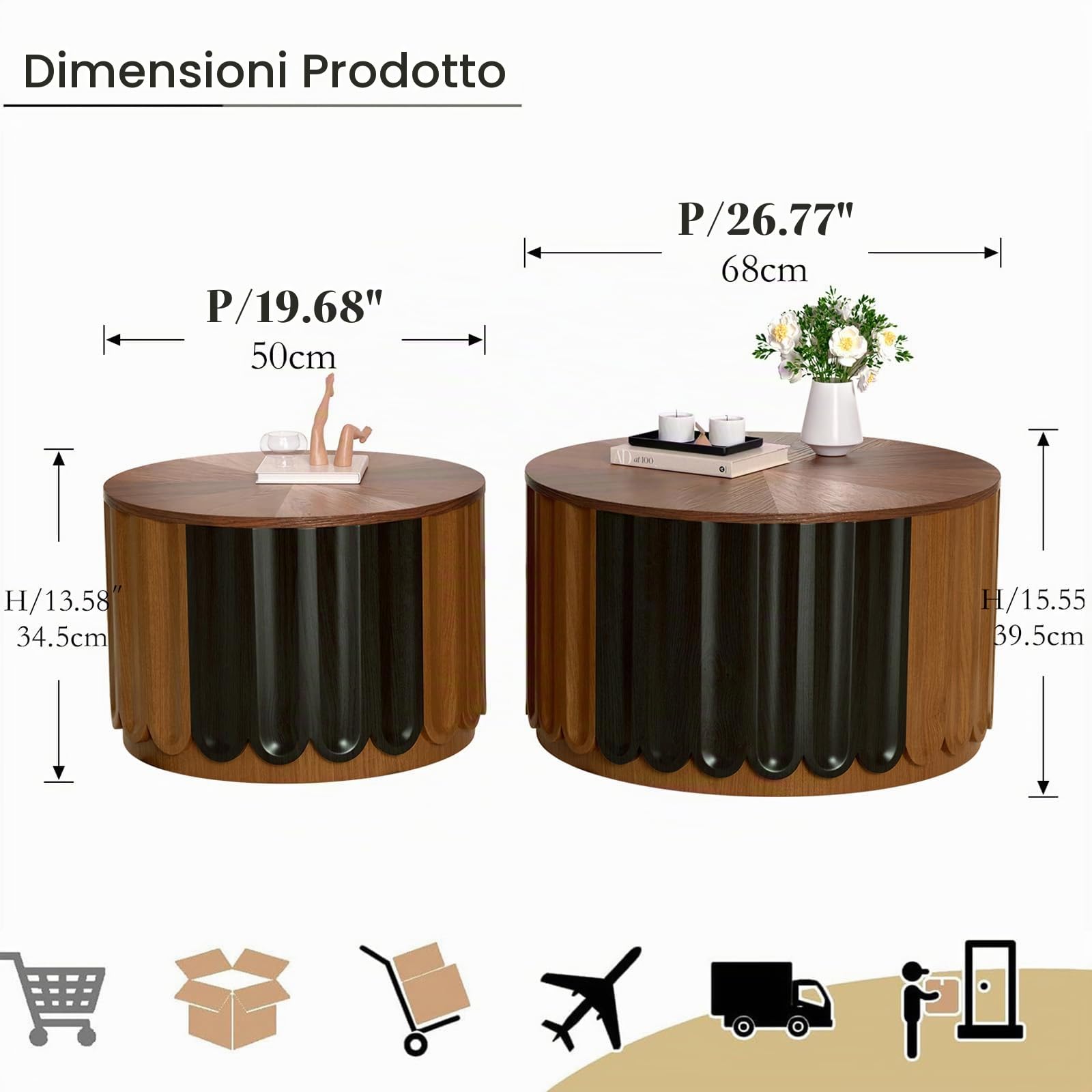 Tavolini da caffè impilabili in Legno, Set da 2, tavolino da caffè Rotondo Moderno di metà secolo con Piedini Antiscivolo, per Piccoli spazi, Soggiorno, Camera da Letto,Q
