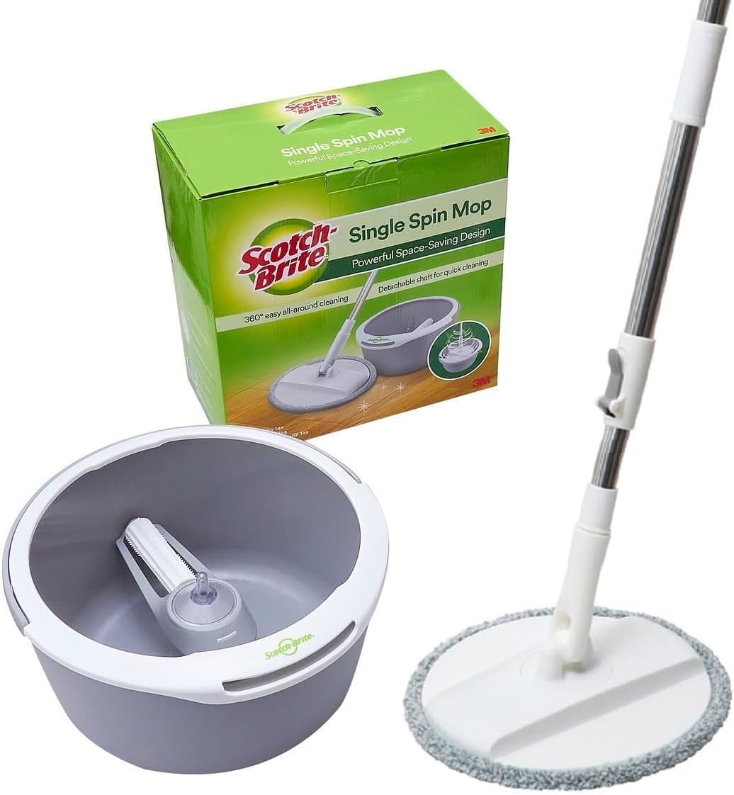 Scotch-Brite 2-in-1 Bucket Spin Mop Set (Includes: mop with Stick, Bucket, mop Refill) | 360 Easy All-Around Cleaning | Cleaning Mop | rinsing and Drying in a Single Bucket | Floors | 1 Set/Pack