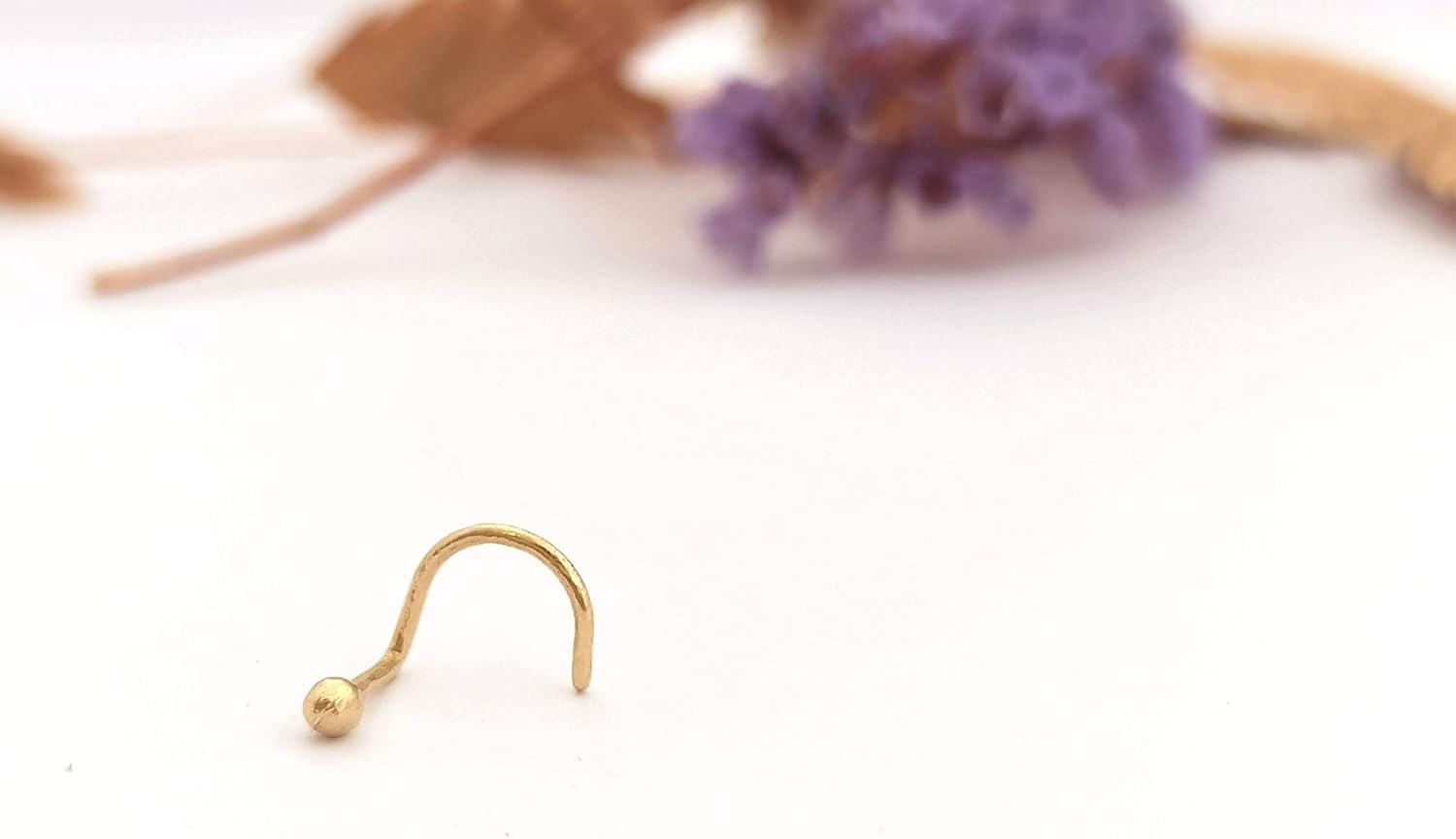 14k Gold Nose Stud, Real Solid Gold Minimalist Dot Nose Stud, Yellow Gold Tiny Cute Piercing Jewel;ry, Indian Minimalist Artisan Handmade Small Simple Boho Everyday Jewelry, Screw Bend, 20g - Image 4
