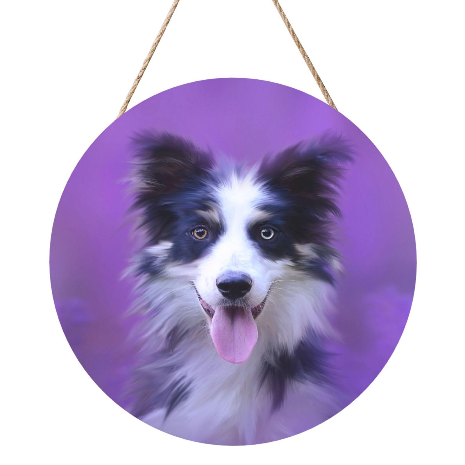 InOmak Beautiful Border Collie Puppy, Round Wood Panel Painting 12 in, Wall Hanging Painting For Home