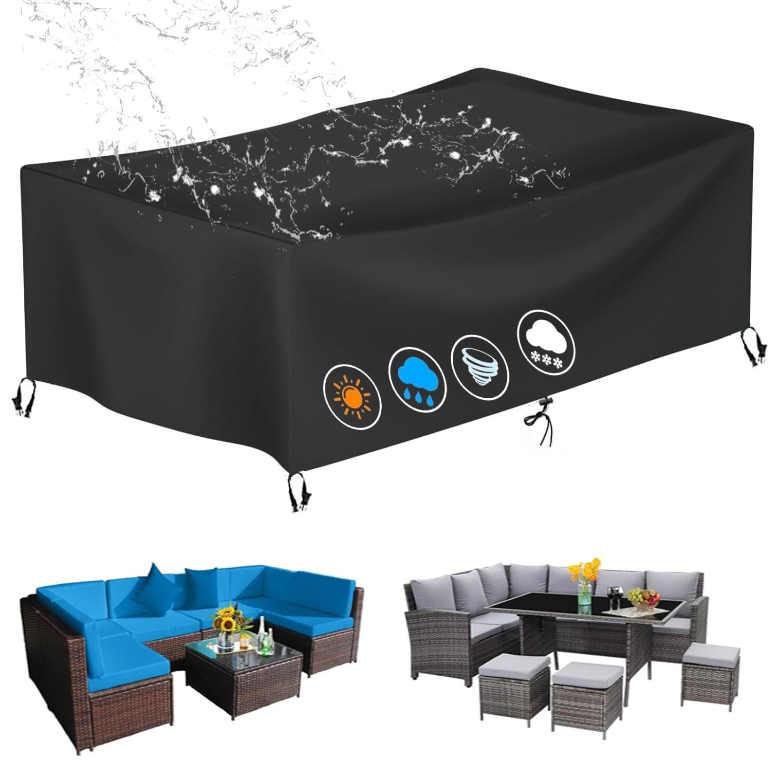 Copertura per mobili da Giardino,Oxford Telo Copri Tavolo Giardino 400x200x100cm(LxWxH) copertura tavolo esterno impermeabile,copritavolo rettangolare da esterno,Antivento Telo Copri Divano