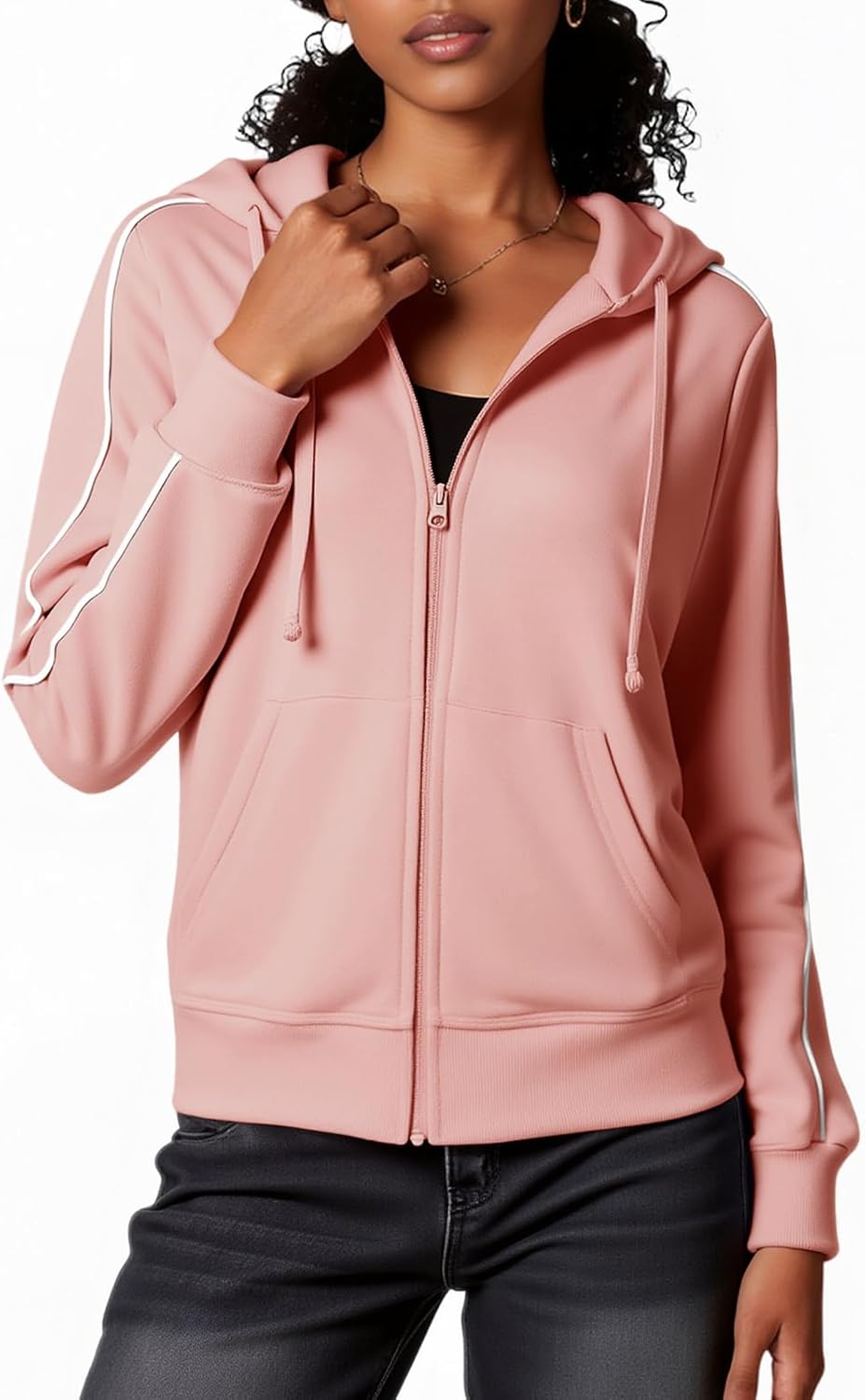 Fisoew Sweatjacke Damen mit Kapuze Zipper Hoodie Sportjacke Kapuzenpullover Sweatshirt.