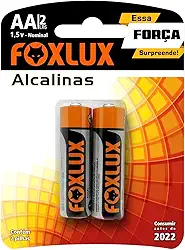 Pilha Alcalina Pequena AA Foxlux – Tensão Nominal: 1,5V – Embalagem com 2 pilhas – Alta durabilidade – Livre de mercúrio e cádmio