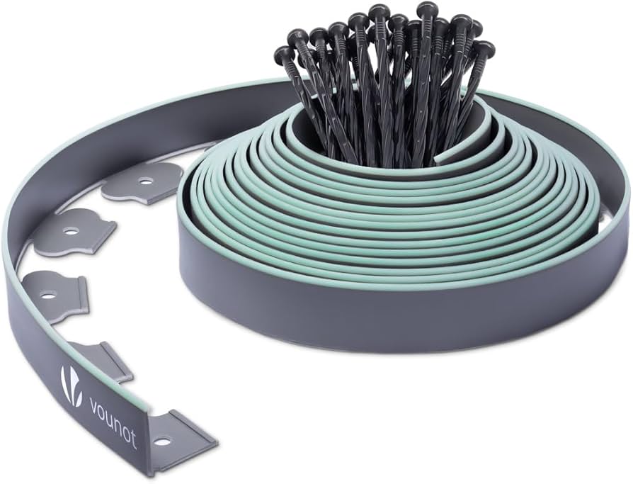 JNGLGO Bordo flessibile per prato in plastica con ancora, lunghezza 50 m, altezza 5 cm, bordo per aiuole, tagliabile, bordo tagliente, colore nero