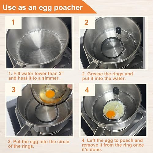 Miniatura 6 de COTEY Large 3.5" Nonstick Egg Rings Set of 4, Round Crumpet Ring Mold Shaper for English Muffins Pancake Cooking Griddle - Portable Grill