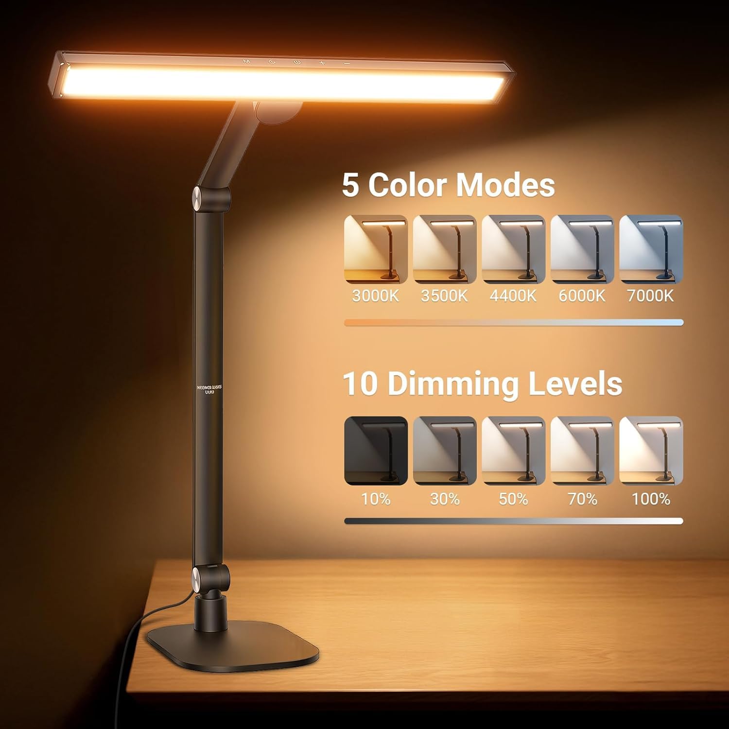 NEEWRE Basics 18'' Lampe de Bureau avec Socle pour Bureau à Domicile,Barre Lumineuse LED 18W à Intensité Variable,Bicolore,Douce,pour l'éclairage d'écran,1340lux à 0,5m,Commande Tactile,CRI 95+,DL03
